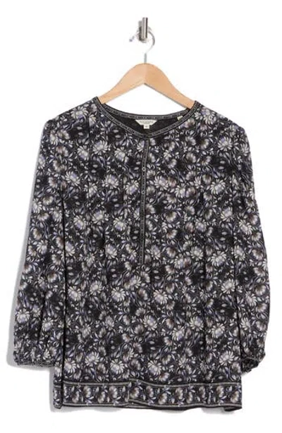 Max Studio Pintuck Balloon Sleeve Georgette Top In Black Blming Swirl