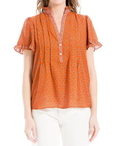 Max Studio Pintuck Blouse In Orange