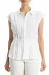 Max Studio Pintuck Cap Sleeve Cotton Peplum Top