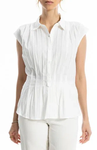 Max Studio Pintuck Cap Sleeve Cotton Peplum Top