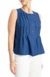 Max Studio Pintuck Crinkle Sleeveless Top In Blue