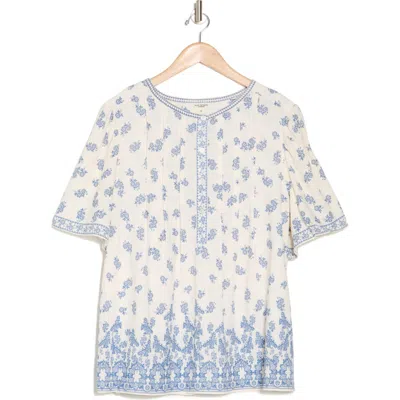 Max Studio Pintuck Gauze Top In Ivory/blue Lcy Daisy