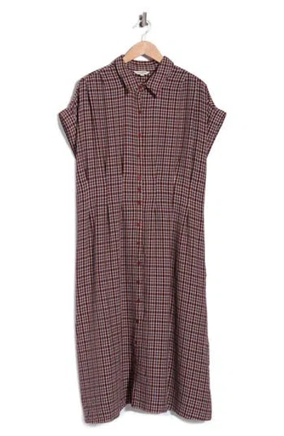 Max Studio Pintuck Maxi Shirtdress In Rust / Navy Plaid