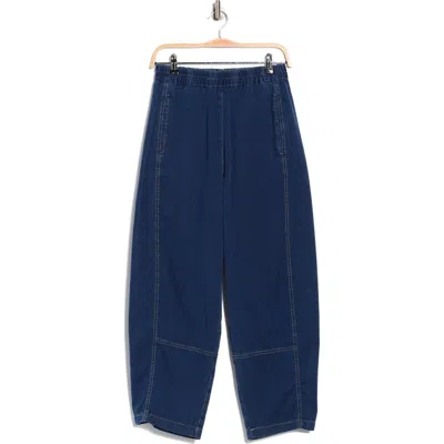 Max Studio Pique Barrel Leg Ankle Pants In Blue