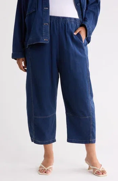 Max Studio Piqué Barrel Leg Ankle Pants In Blue