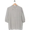 Max Studio Placket Top In Cream/black Geometric