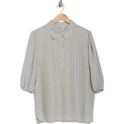 Max Studio Placket Top In Cream/black Geometric
