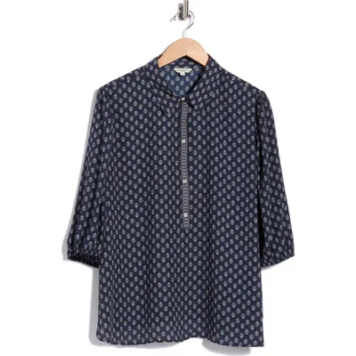 Max Studio Placket Top In Dark Navy Mini Foulards