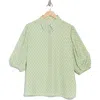 Max Studio Placket Top In Green Bellflower Geometric