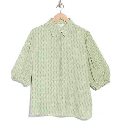 Max Studio Placket Top In Green Bellflower Geometric