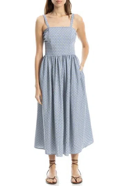 Max Studio Plaid Dobby Fit & Flare Midi Sundress In Blue