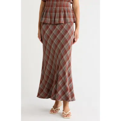 Max Studio Plaid Maxi Skirt In Grey/ Adobe Plaid
