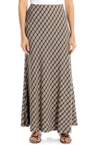 Max Studio Plaid Maxi Skirt In Taupe/ Black/ Blue Plaid
