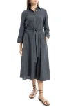 Max Studio Plaid Midi Shirtdress In Gray