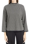 Max Studio Plaid Mock Neck Double Knit Top In Black/cream Tangine