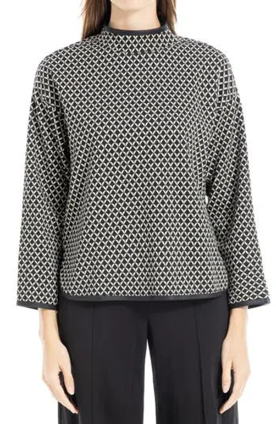 Max Studio Plaid Mock Neck Double Knit Top In Black/cream Tangine