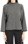 Max Studio Plaid Mock Neck Double Knit Top In Black/crm Hashtag Houndstooth