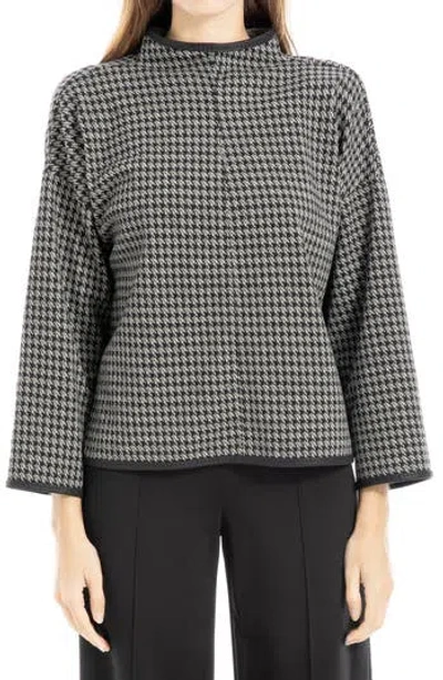 Max Studio Plaid Mock Neck Double Knit Top In Black/crm Hashtag Houndstooth