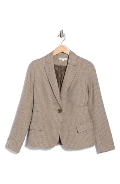 Max Studio Plaid One Button Fitted Blazer In Oatmeal/ Hunter Plaid