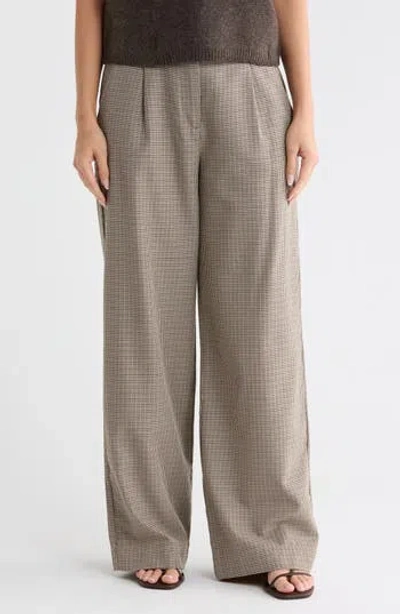 Max Studio Plaid Pleat Front Wide Leg Trousers In Oatmeal/ Hunter Plaid
