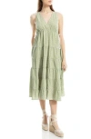 Max Studio Plaid Sleeveless Empire Waist Tiered Midi Dress