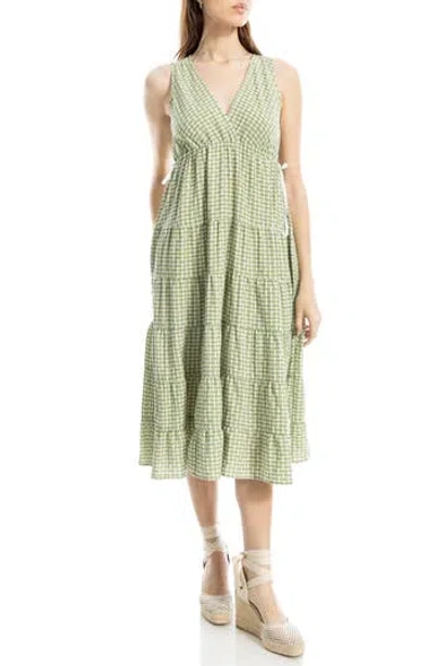 Max Studio Plaid Sleeveless Empire Waist Tiered Midi Dress