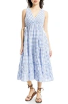 Max Studio Plaid Sleeveless Empire Waist Tiered Midi Dress In Black