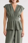 Max Studio Pleat Front Top In Heather Moss