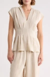 Max Studio Pleat Front Top In Heather Oatmeal