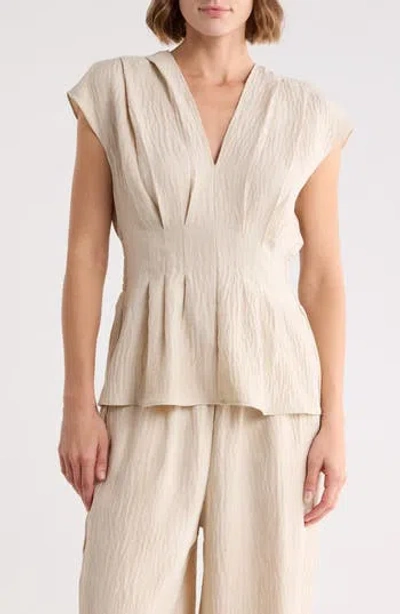 Max Studio Pleat Front Top In Heather Oatmeal