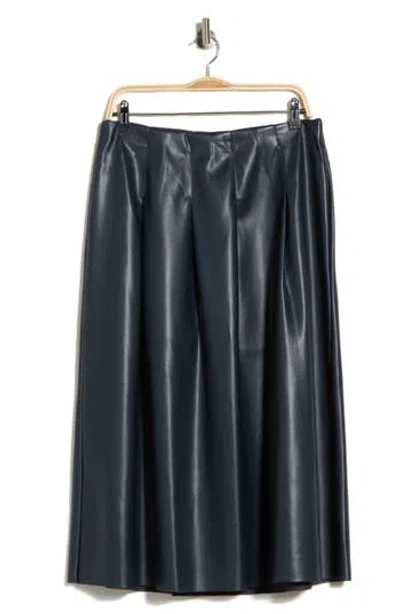 Max Studio Pleated Faux Leather Midi Skirt In Dark Navy