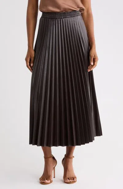 Max Studio Pleated Faux Leather Midi Skirt In Dk Brown