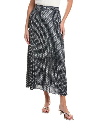 Max Studio Pleated Maxi Skirt In Navy Bulb Vines