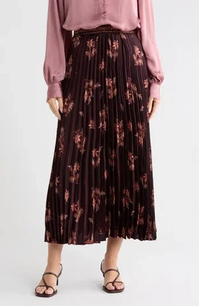 Max Studio Pleated Maxi Skirt In Wine Fleure