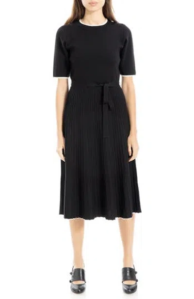 Max Studio Pleated Short Sleeve Sweater Dress In Black