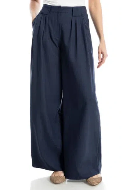 Max Studio Pleated Wide Leg Pants In Navy