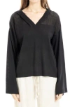 Max Studio Pointelle Hooded Sweater In Black