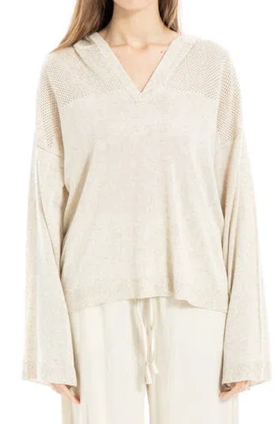 Max Studio Pointelle Hooded Sweater In White