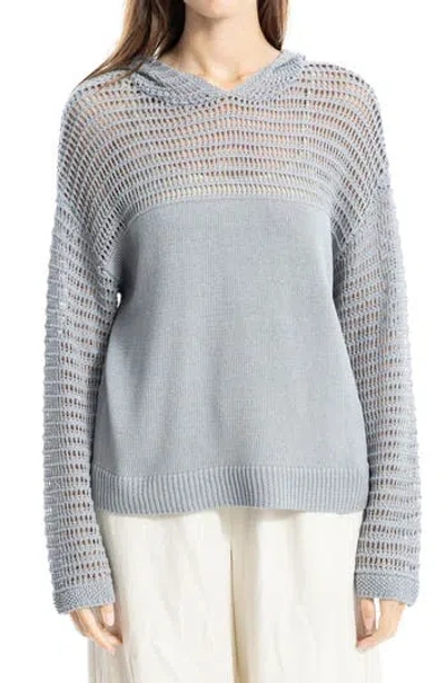 Max Studio Pointelle Hooded Sweater In Slate
