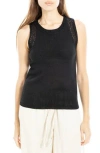 Max Studio Pointelle Stitch Crocheted Tank In Black