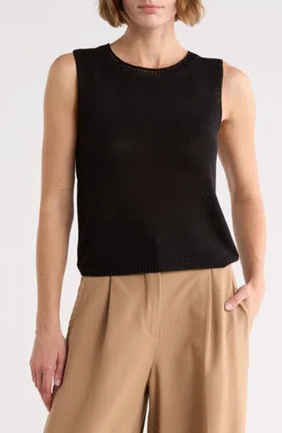 Max Studio Pointelle Sweater Tank In Black