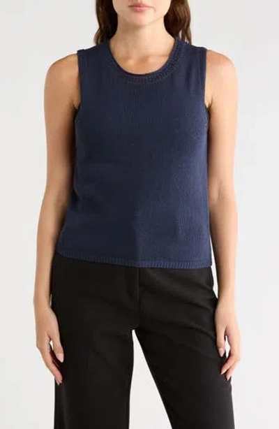 Max Studio Pointelle Sweater Tank In Blue