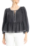 Max Studio Polka Dot Tie Neck Top In Black/ivory Hand Drawn Dot