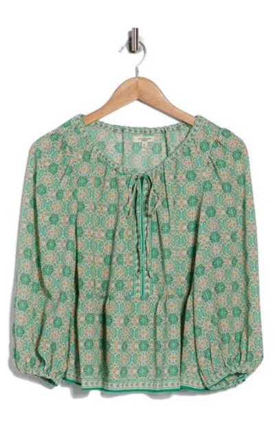 Max Studio Polka Dot Tie Neck Top In Green
