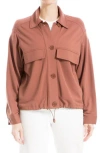 Max Studio Ponte Two-pocket Drawstring Jacket In Chestnut