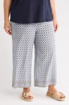 Max Studio Print Crop Wide Leg Pants In White