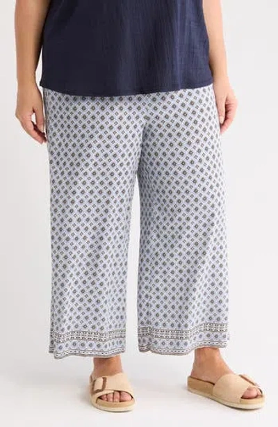 Max Studio Print Crop Wide Leg Pants In White