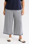 Max Studio Print Crop Wide Leg Pants In Blue