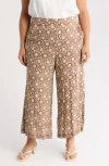 Max Studio Print Crop Wide Leg Pants In Brown