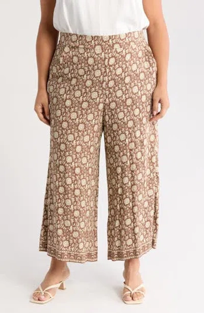 Max Studio Print Crop Wide Leg Pants In Brown